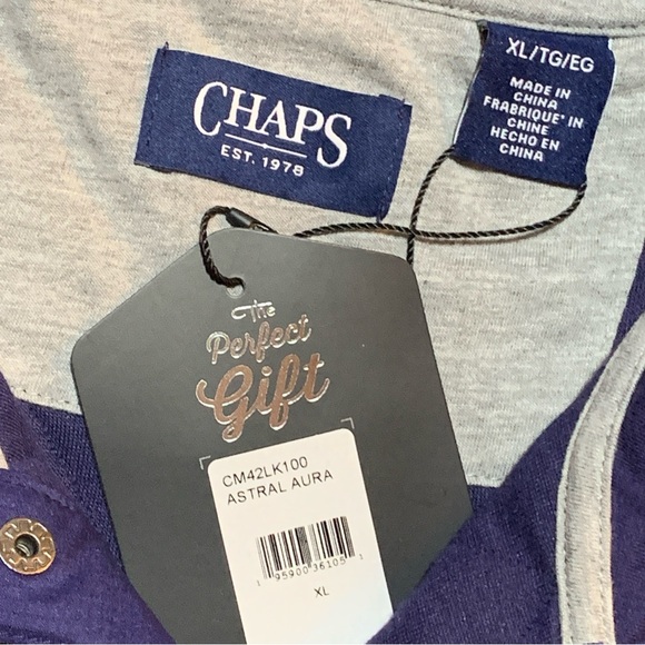 Chaps Quilted Pullover Shirt 1/4 Snap Blue Long Sleeve Mock Neck Men’s XL NWT - Picture 5 of 9